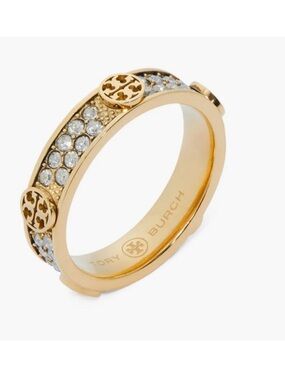 Tory Burch Gold Logo Pavé Band Ring 7-3/4